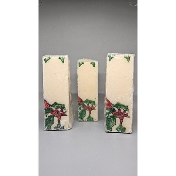 Set Of (3) Vintage Bill Blass Cardinal Pillar Candles Height 5 7/8" Unburned - Picture 5 of 7